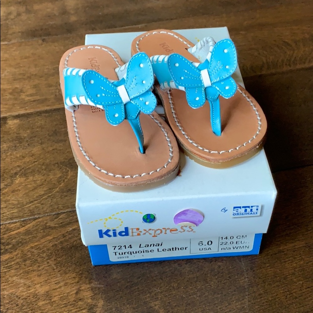 Kid Express Lanai Turquoise Leather Sandals